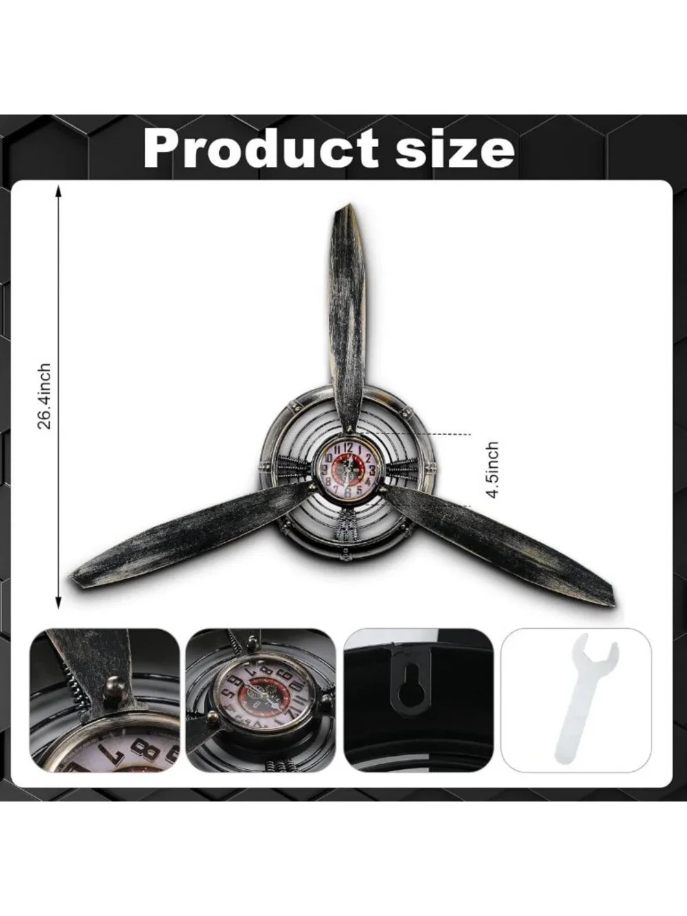 Vintage Airplane Propeller Wall Clock Decor - Metal Art, 29.5
